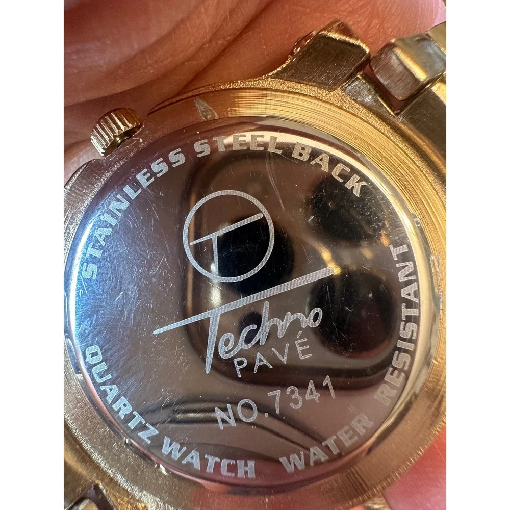 Techno Pave 7341 Iced Out Coin Dial Eagle Quartz Watch Mens Bling Gold Tone‎